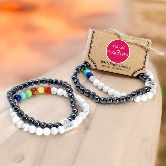 Bracelet de Pierres Magnétiques - Chackra & Howlite Blanche