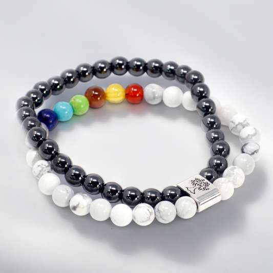 Bracelet de Pierres Magnétiques - Chackra & Howlite Blanche