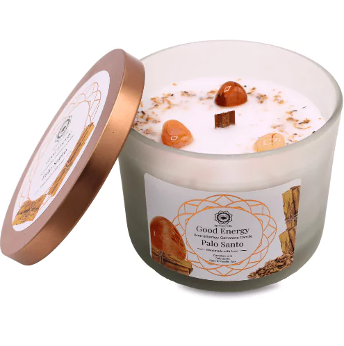 Bougie "ÉNERGIE POSITIVE" Cornaline+Palo Santo