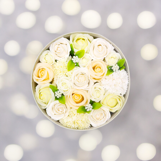 🆕Boîte Ronde - Roses Blanches & Ivoires Classiques🆕