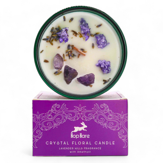 Bougie de la LUNE "BIEN ETRE&RELAXATION" - aux fleurs de LAVANDE avec AMÉTHYSTES