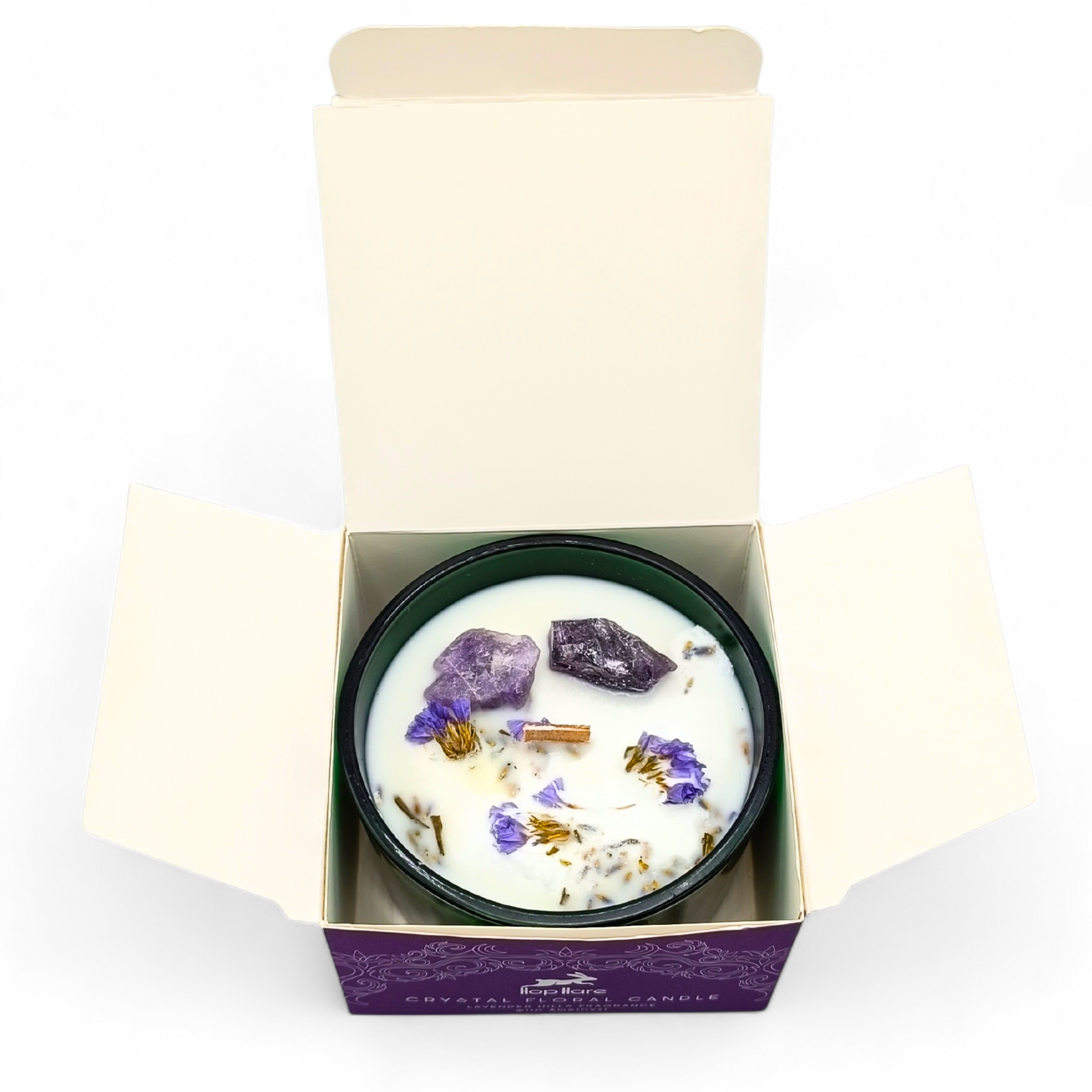 Bougie de la LUNE "BIEN ETRE&RELAXATION" - aux fleurs de LAVANDE avec AMÉTHYSTES