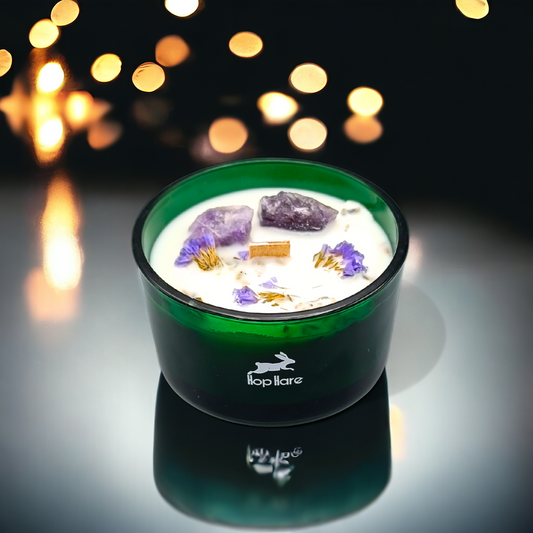 Bougie de la LUNE "BIEN ETRE&RELAXATION" - aux fleurs de LAVANDE avec AMÉTHYSTES