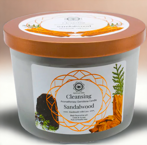 Bougie"NETTOYAGE/PURIFICATION" Tourmaline Noire+Bois de Santal