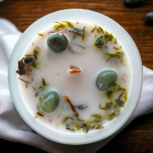 Bougie"BONNE CHANCE" AVENTURINE VERTE+PATCHOULI