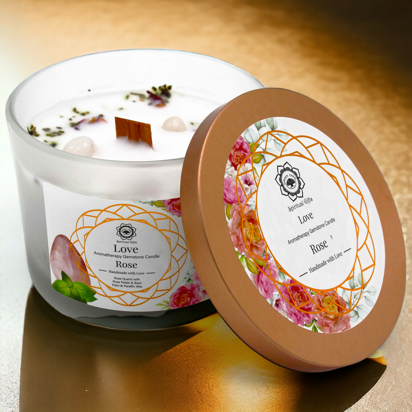 Bougie"AMOUR" à la Rose+Quartz Rose