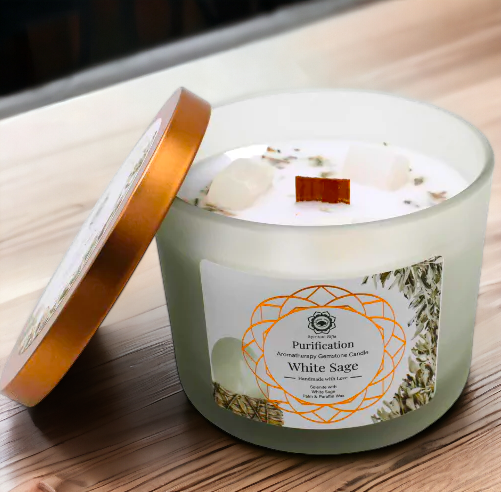 Bougie"PURIFICATION" Sélénite+Sauge blanche