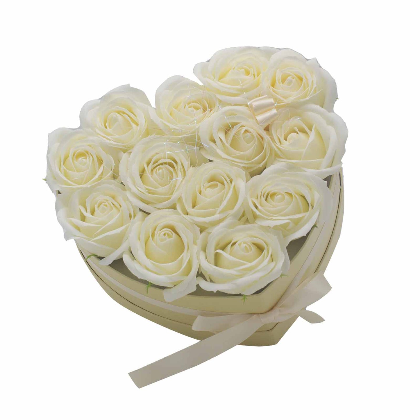 COFFRET COEUR DE 13 ROSES BLANCHE SAVON