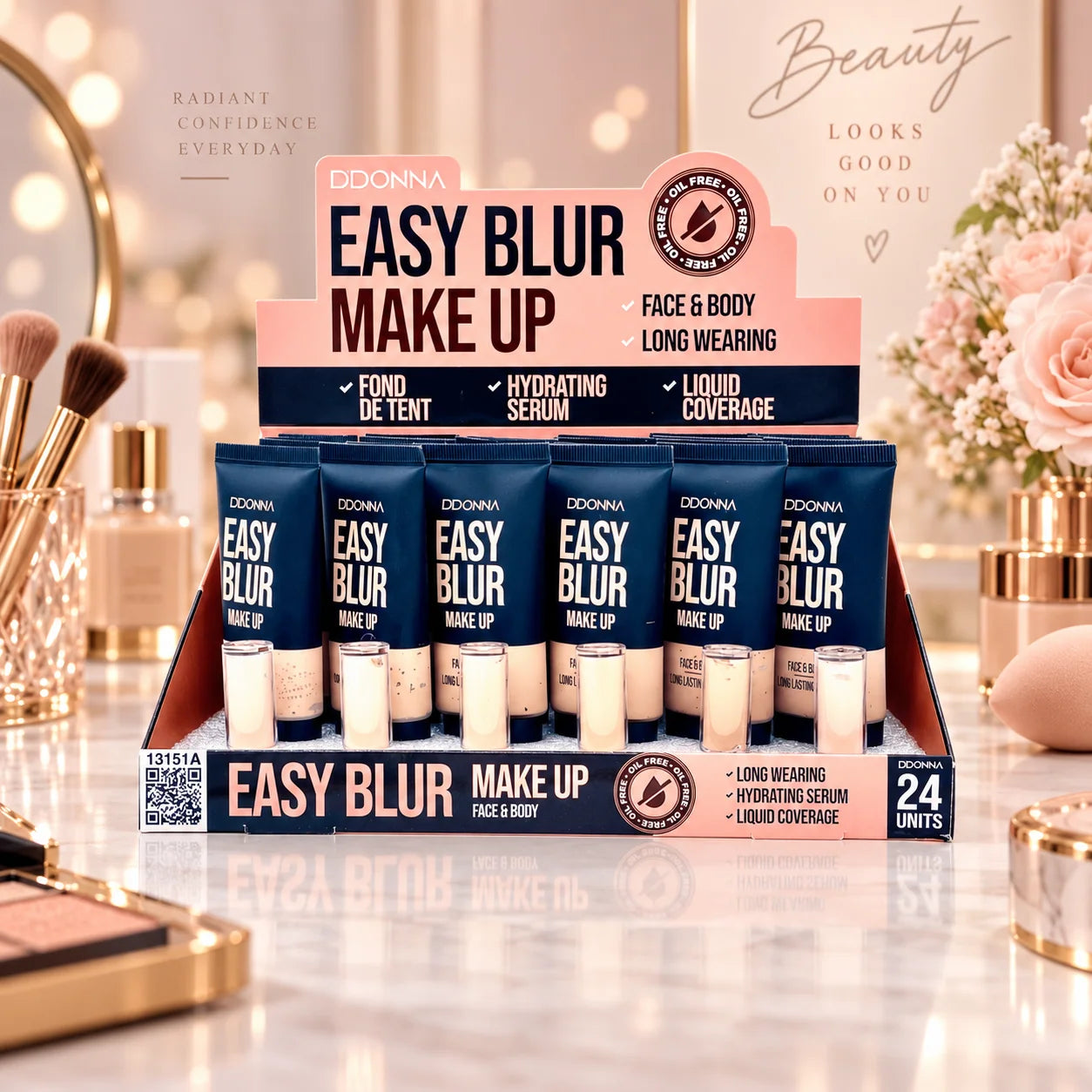 Fond de Teint Easy Blur Make Up – Sérum Hydratant Oil Free – Visage & Corps – D'Donna