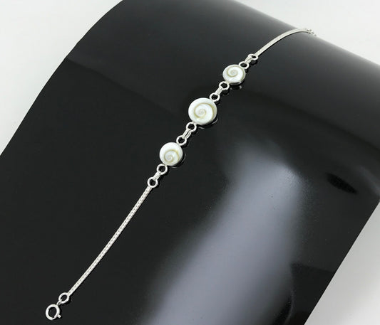 🆕Bracelet Oeil de Sainte Lucie et Argent - Maille Anglaise - Triple Yeux🆕
